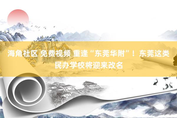 海角社区 免费视频 重逢“东莞华附”！东莞这类民办学校将迎来改名