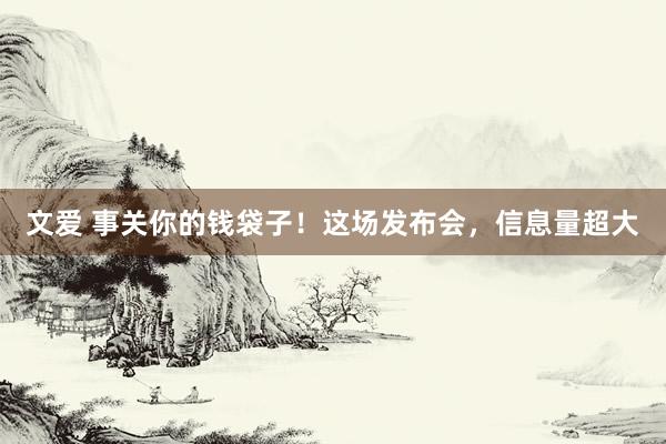 文爱 事关你的钱袋子！这场发布会，信息量超大