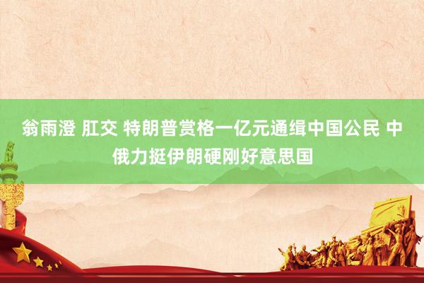 翁雨澄 肛交 特朗普赏格一亿元通缉中国公民 中俄力挺伊朗硬刚好意思国